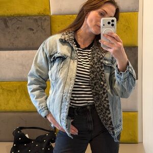 We The Free Denim Jacket with Gray Cheetah Lining